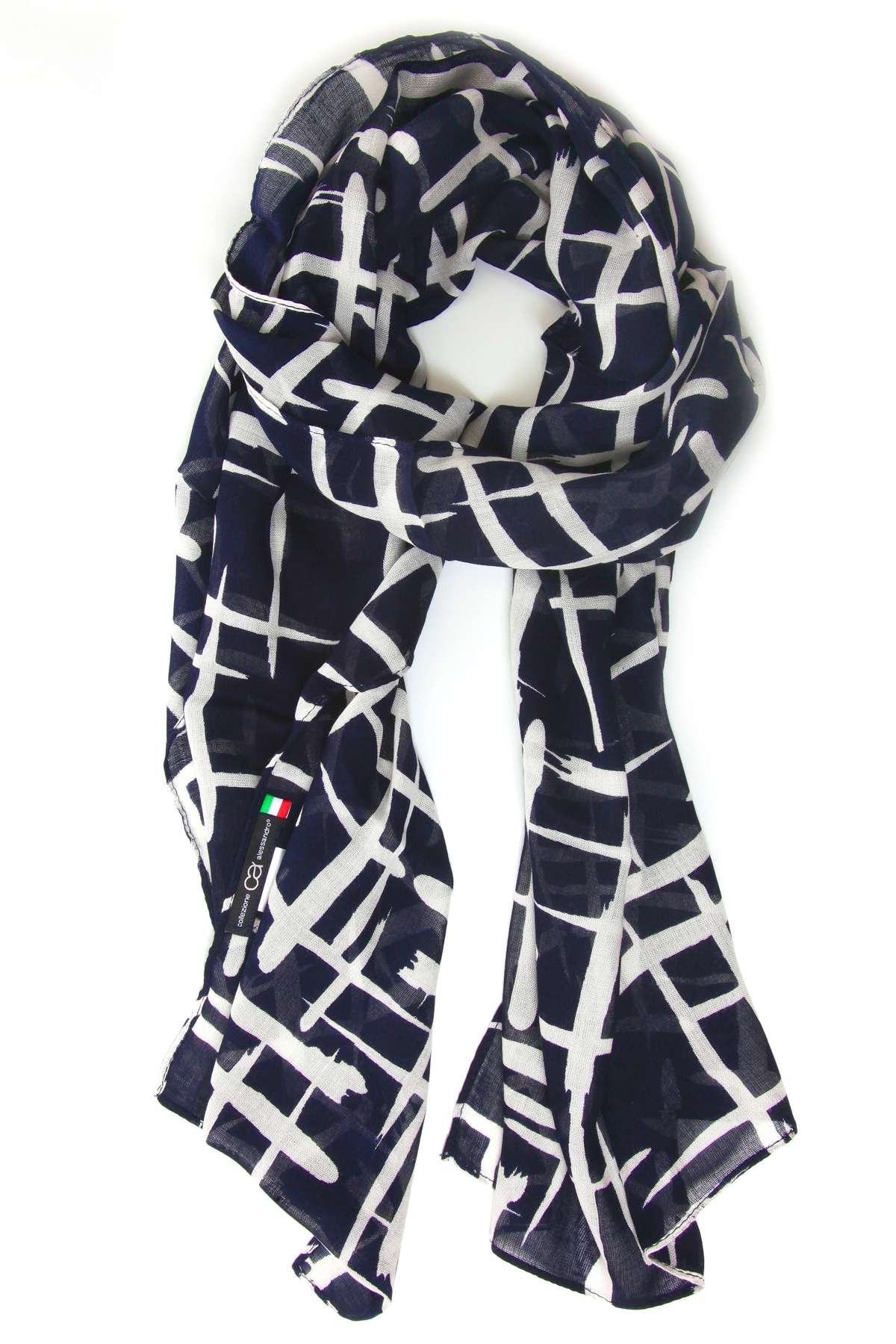 Модный шарф, (1 штука), морского оттенка, темно-синий с белым.