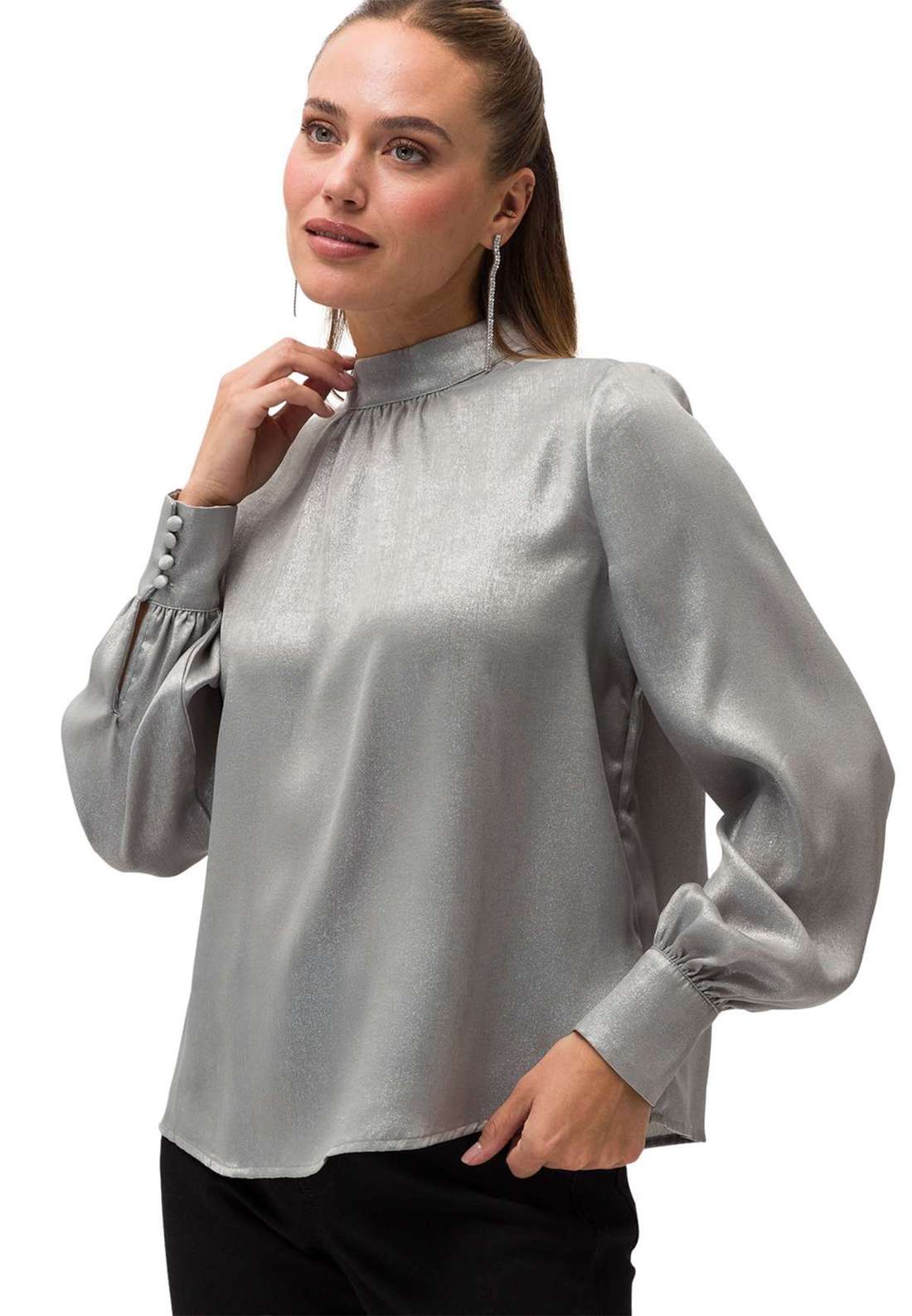 Классическая блузка zero Glitzerbluse mit Stehkragen