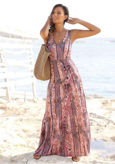 Платье-макси с модными воланами и принтом по всей поверхности, летнее платье, пляжное платье.