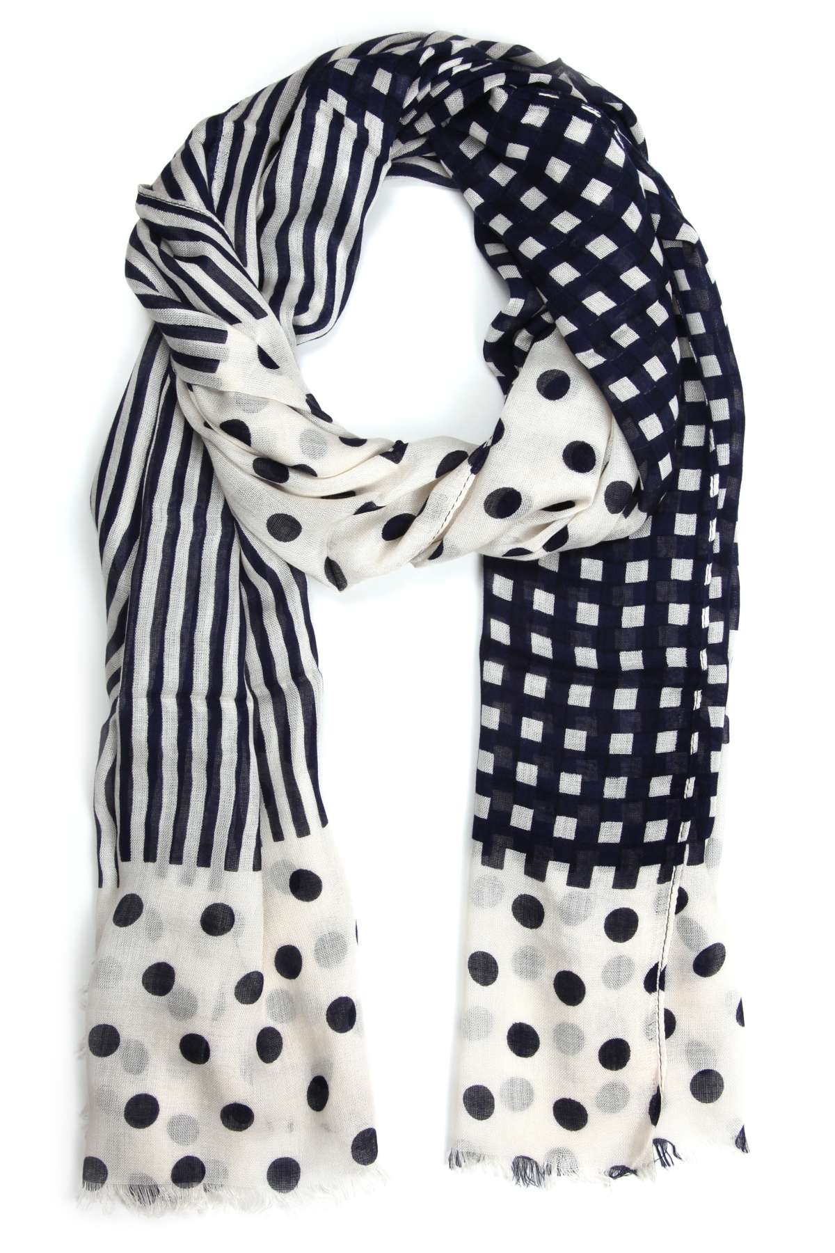 Модный шарф (1 шт.) в дизайне с точками, сетками и полосками.