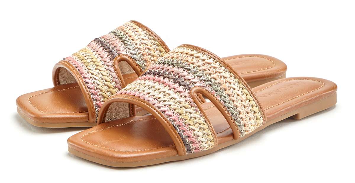 Мюли, мюли, сандалии, открытые туфли в разноцветной рафии в стиле VEGAN.
