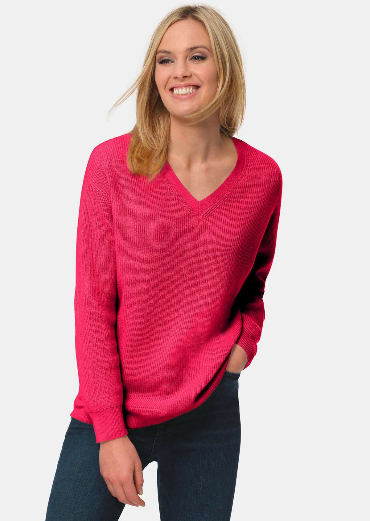 Кашемировый свитер рельефной вязки с V-образным вырезом