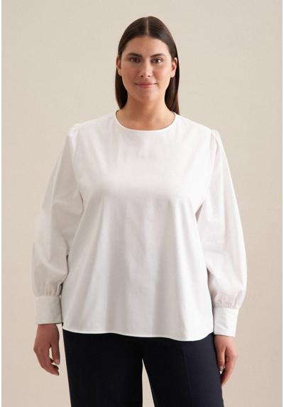 Блузка-рубашка с длинными рукавами и круглым вырезом, однотонная
