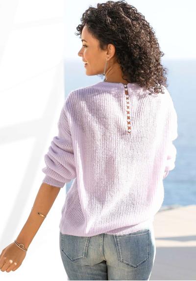 Свитер с V-образным вырезом, с декоративными бусинами сзади, элегантный вязаный свитер.