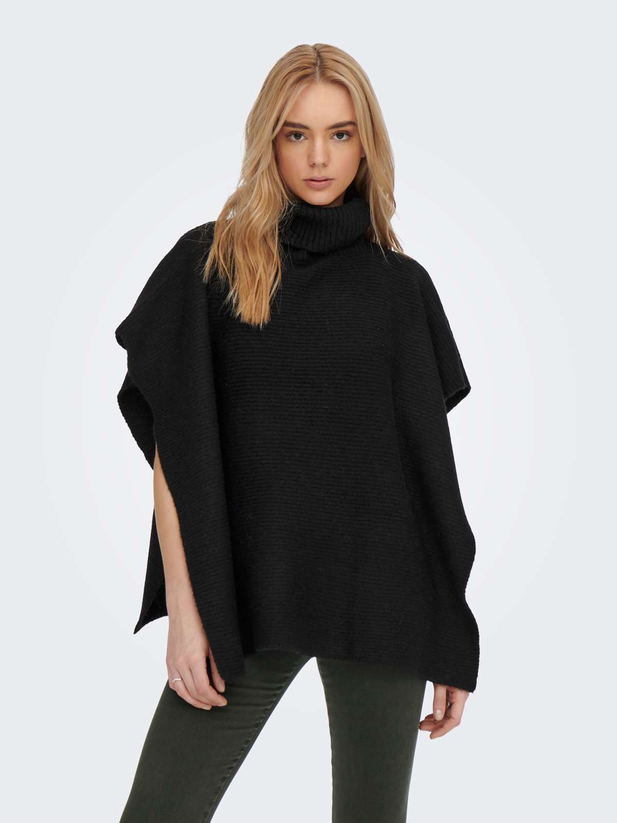 Вязаное пончо в рубчик с водолазкой »ONLLOVISA LIFE KNIT PONCHO ACC«