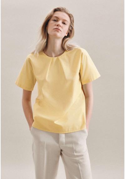 Блузка-рубашка, с коротким рукавом, круглый вырез, однотонная