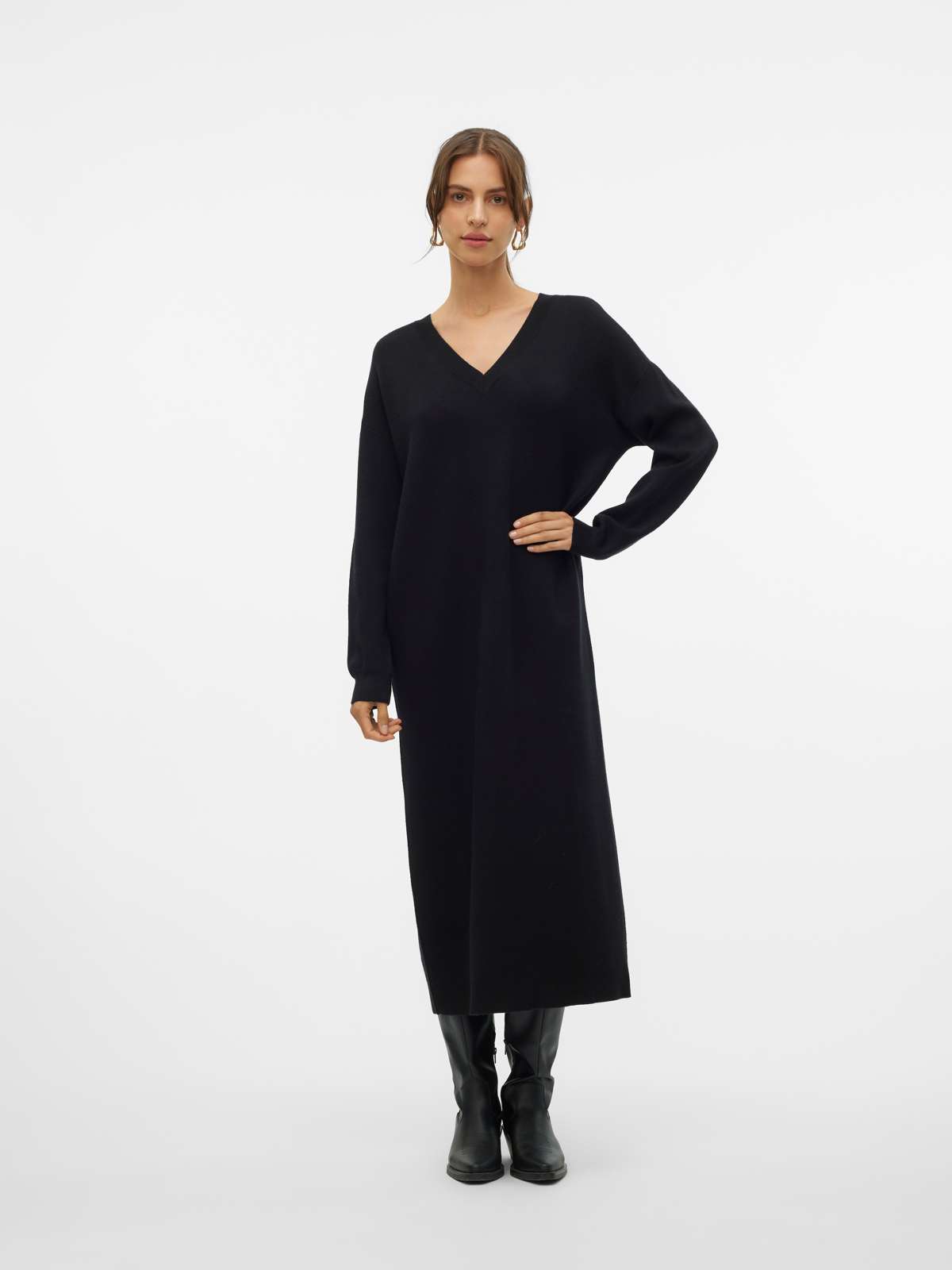 Трикотажное платье VMGOLD LS V-NECK 7/8 DRESS GA