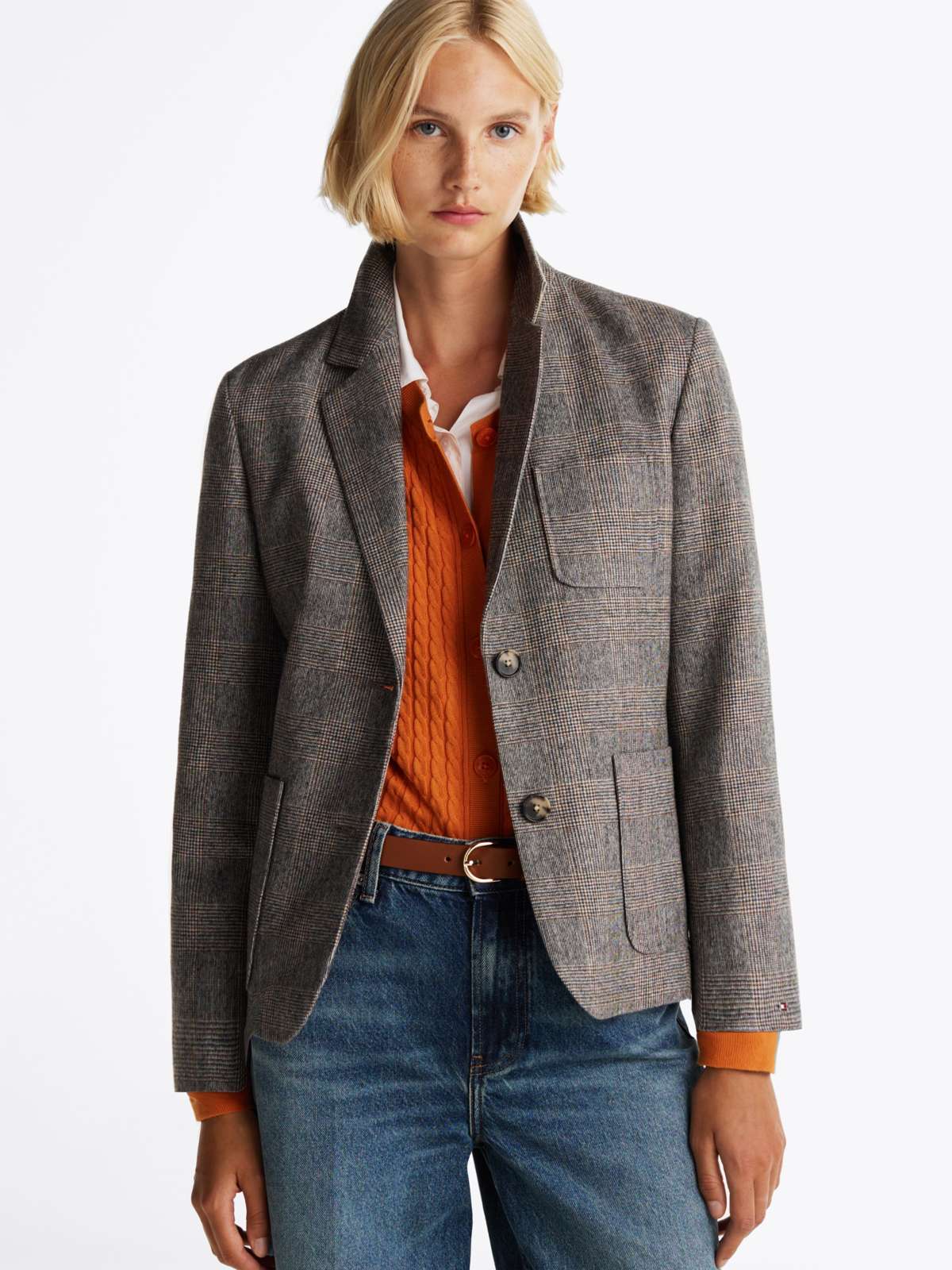 Короткий пиджак в модную клетку »WOOL MIX CHECK SB BLAZER«