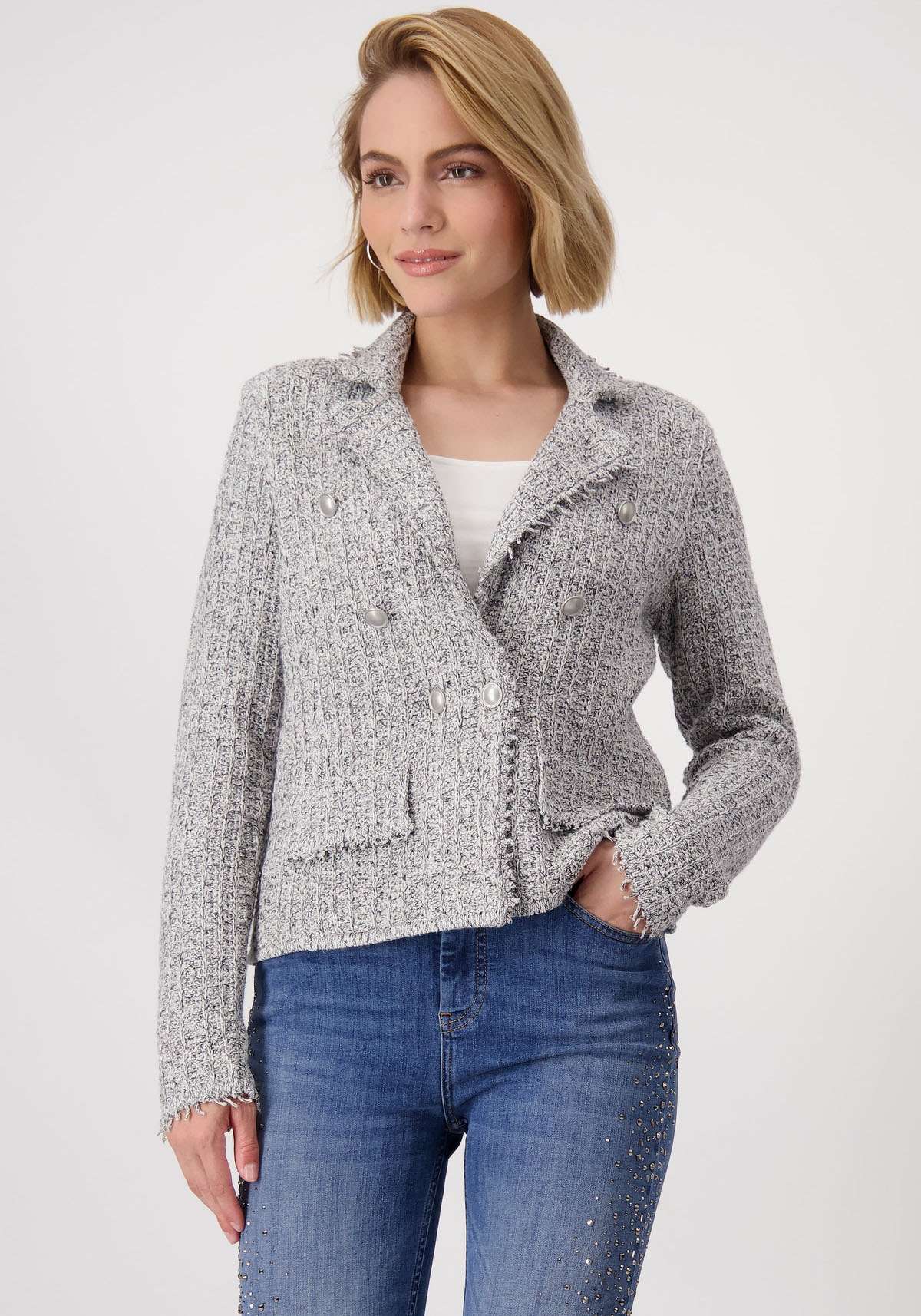 Короткий пиджак с блестящим люрексом Jacke Strickblazer Tweed