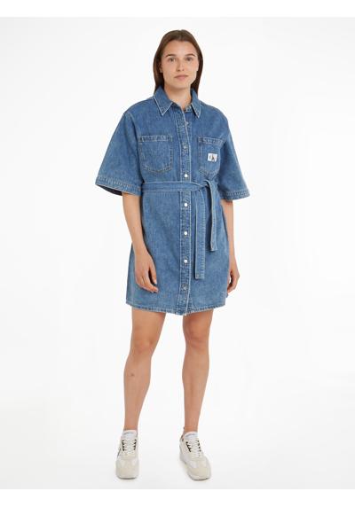 Джинсовое платье с нашивкой-логотипом BOXY BELTED SHIRT DRESS