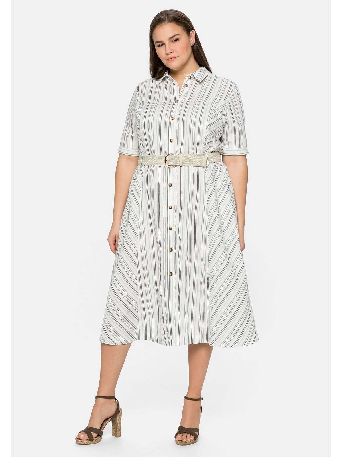 Платье-блузка в полоску с поясом