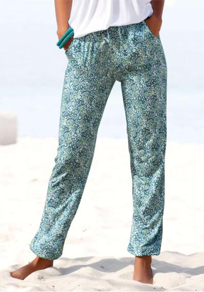 Брюки из джерси, с цветочным принтом и карманами, эластичный пояс, пляжные брюки.