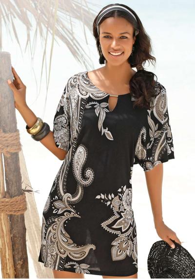 Платье из джерси, с декоративной деталью на вырезе, летнее платье-туника, пляжное платье.