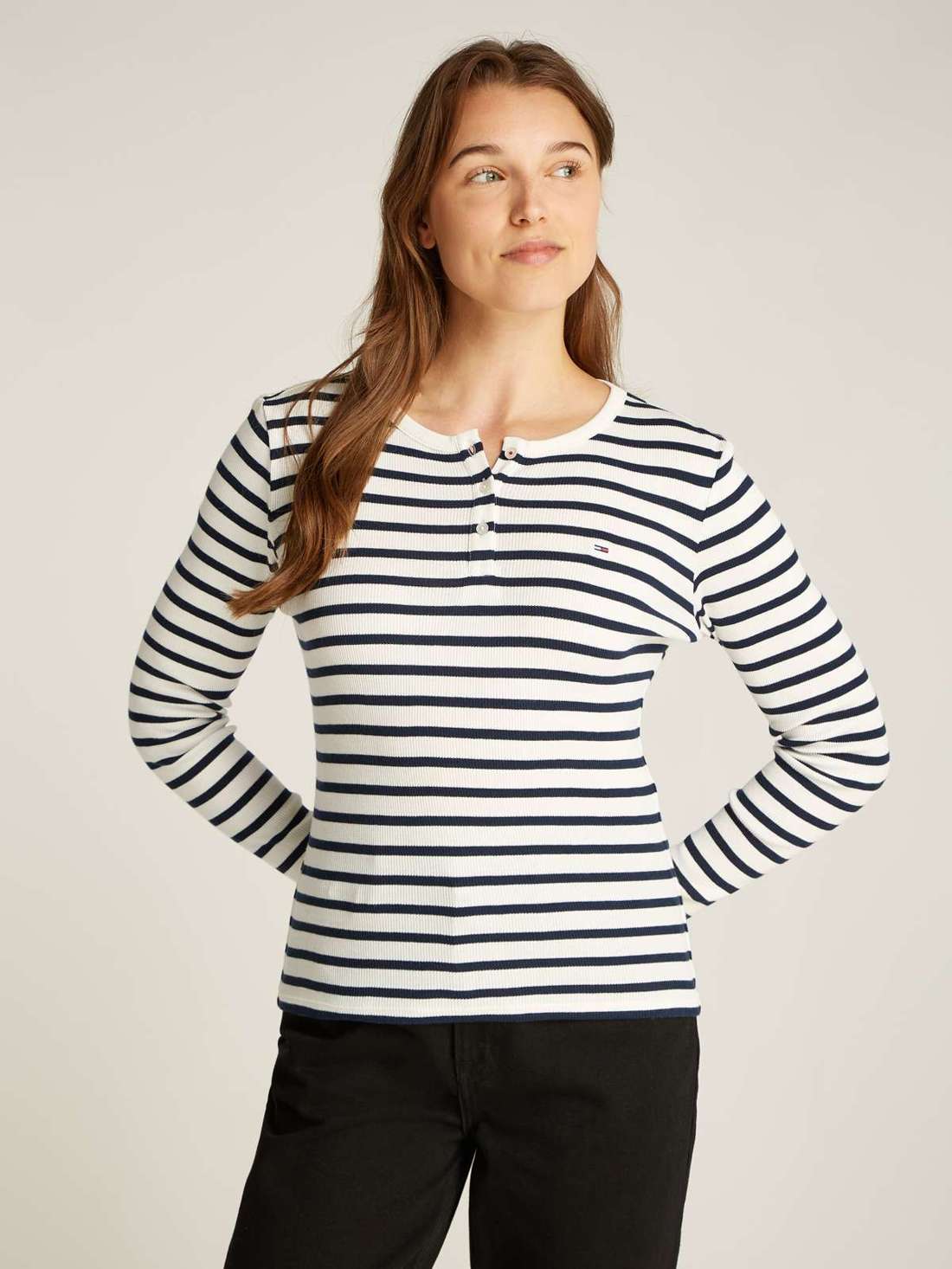 Рубашка с длинными рукавами и вышивкой логотипа TJW SLM BUTTON RIB C-NECK LS EXT