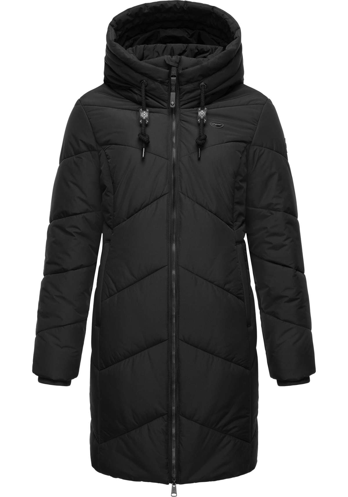 Стеганое пальто, стильное зимнее пальто с зигзагообразным узором и большим капюшоном.