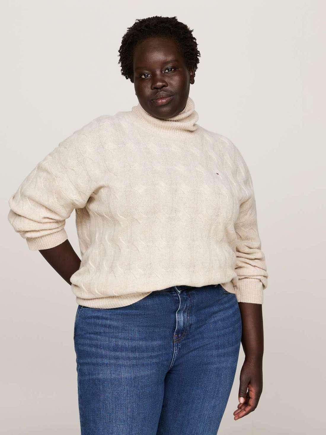 Свитер с высоким воротником больших размеров с вышитым логотипом на... CRV SOFT WOOL C Sweater