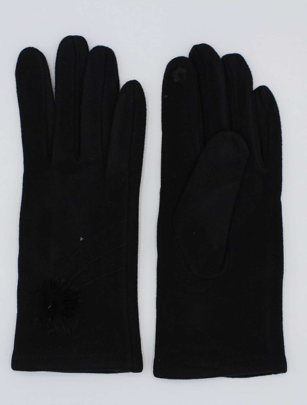 Кожаные перчатки с блестящим помпоном из искусственного меха.