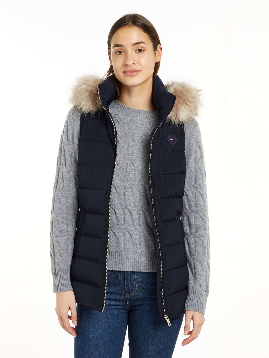 Стеганый жилет с нашивкой-логотипом HERITAGE DOWN TYRA VEST WITH FUR