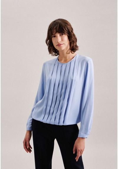 Блузка-рубашка с длинными рукавами и круглым вырезом, однотонная