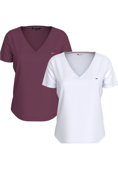 Футболка в базовом образе с фирменным лейблом Tommy Jeans TJW 2PACK SLIM SOFT V NECK TEE
