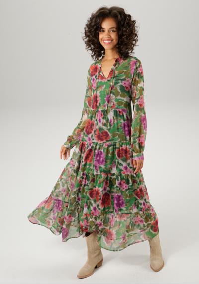Платье-макси (с трикотажным нижним платьем) с цветочным гармоничным принтом в стиле батик -...
