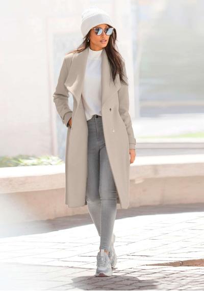 Длинное пальто, с поясом и карманами, элегантное женское пальто.