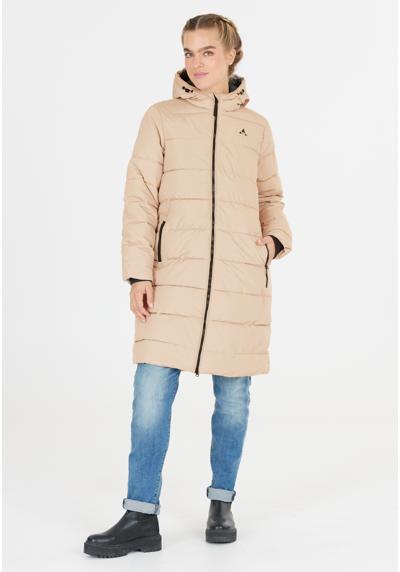 Зимнее пальто с подкладкой из искусственного пуха и двусторонней молнией.