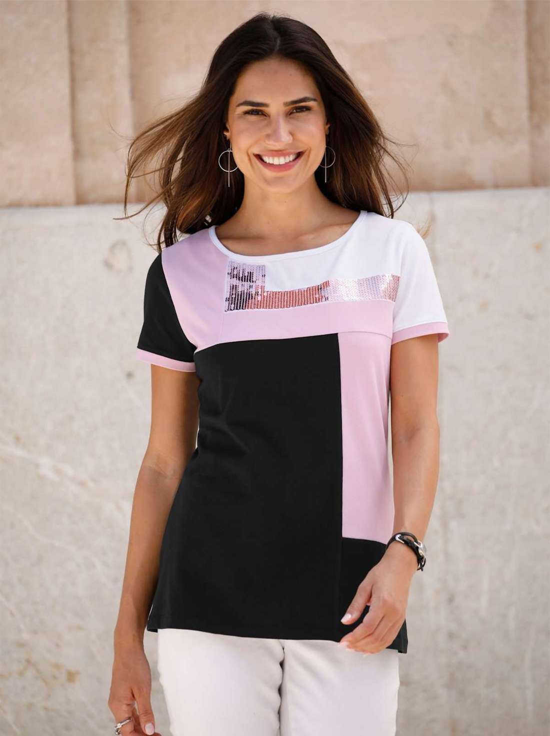 рубашка с пайетками Rundhals-Shirt