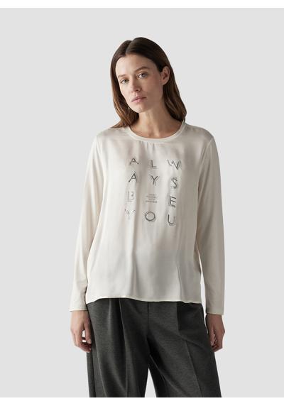 Рубашка с принтом Elegantes Langarmshirt mit Strass-Details in Cremeweiß