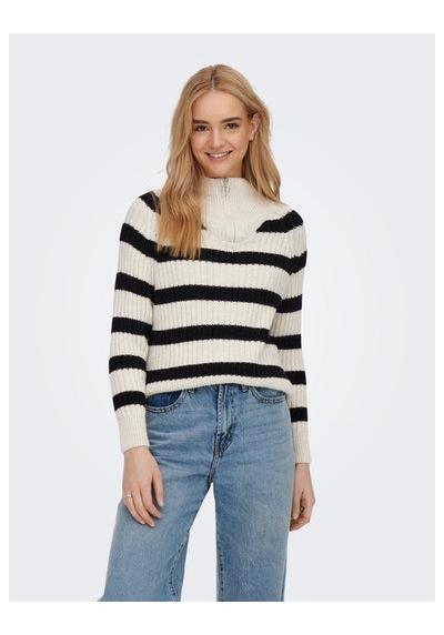 Свитер с воротником стойкой и полосатым узором ONLLEISE FREYA LS ZIP HIGH NECK KNT NOOS