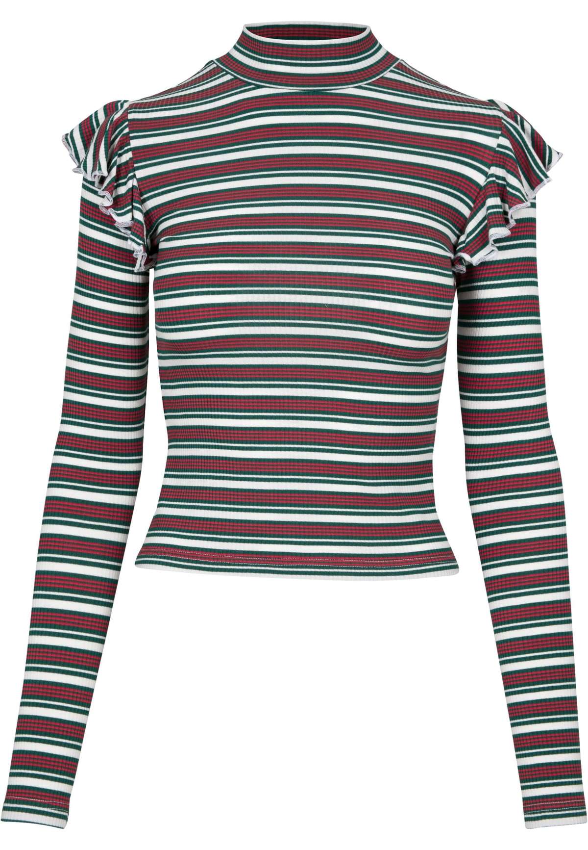 футболка »Urban Classics Damen Ladies Rib Striped Volant Turtleneck L/S«