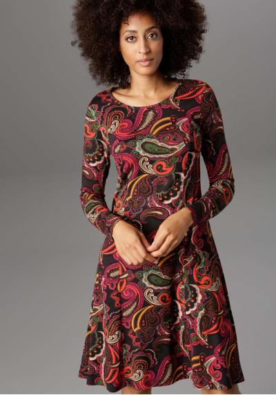 Платье из джерси с принтом пейсли насыщенных цветов.