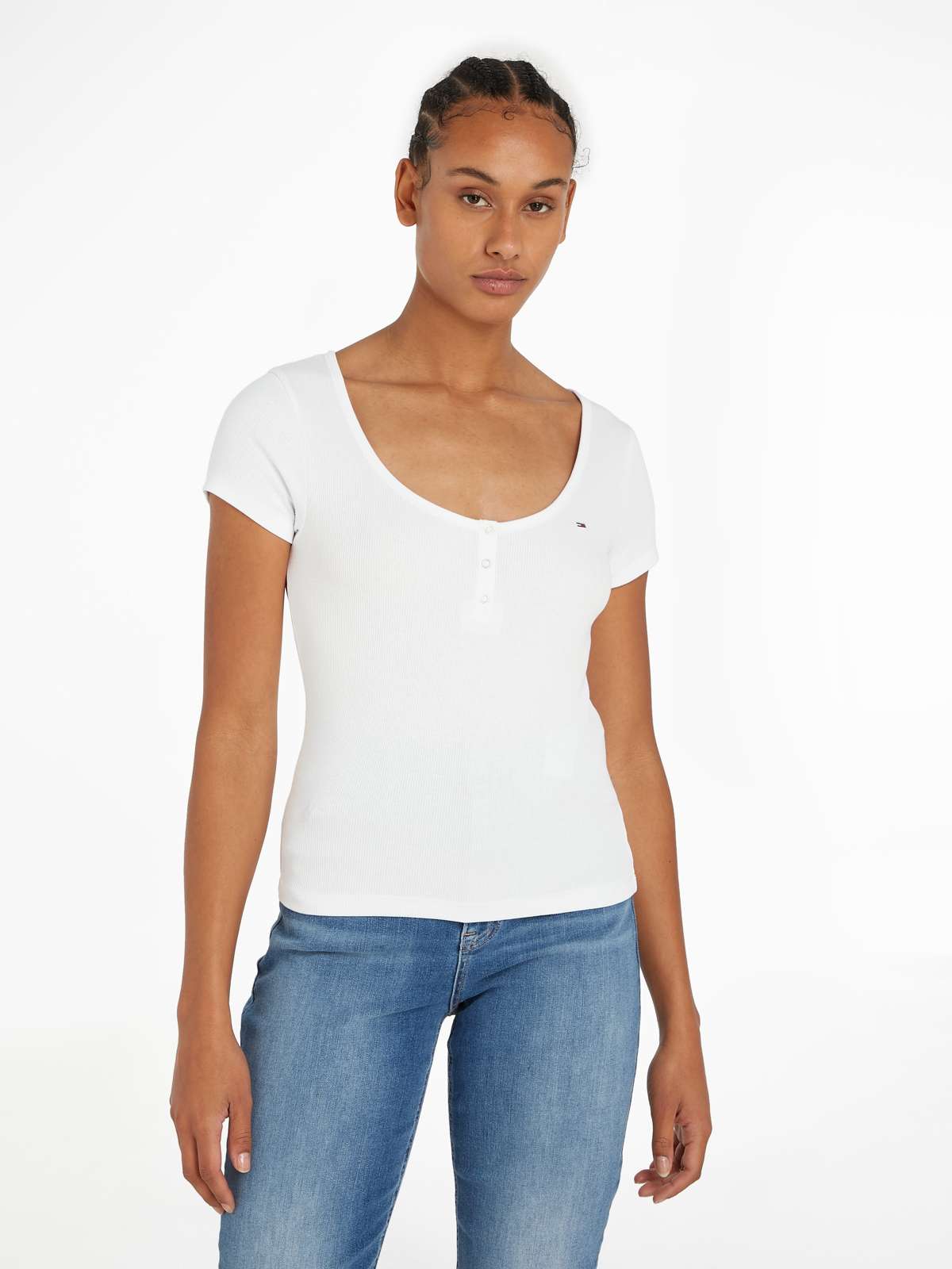 Рубашка с круглым вырезом и флагом Tommy Jeans »TJW SLIM HENLEY TOP SS«