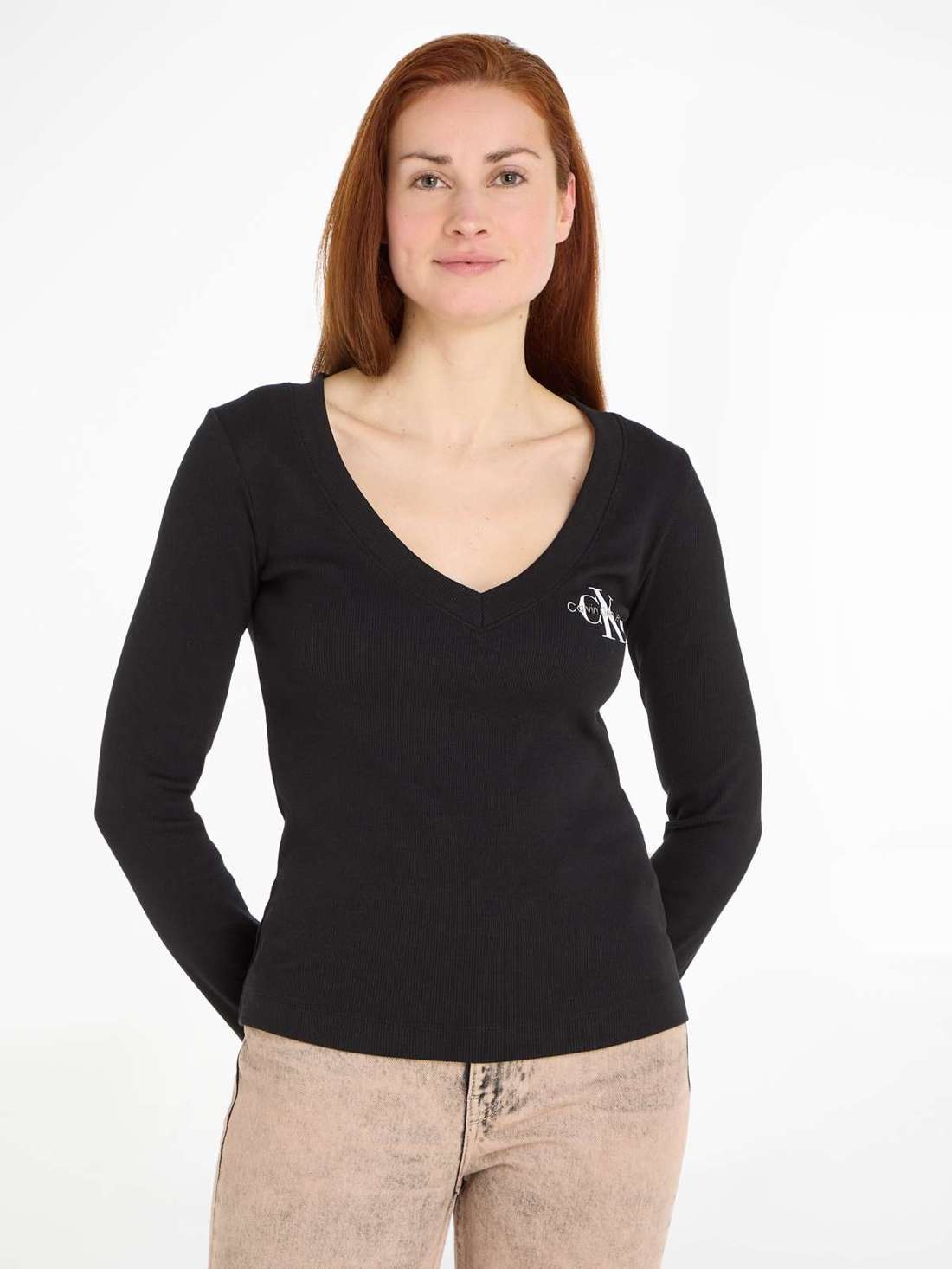 Рубашка с длинным рукавом RIB V-NECK MONOLOGO LONG SLEEVE