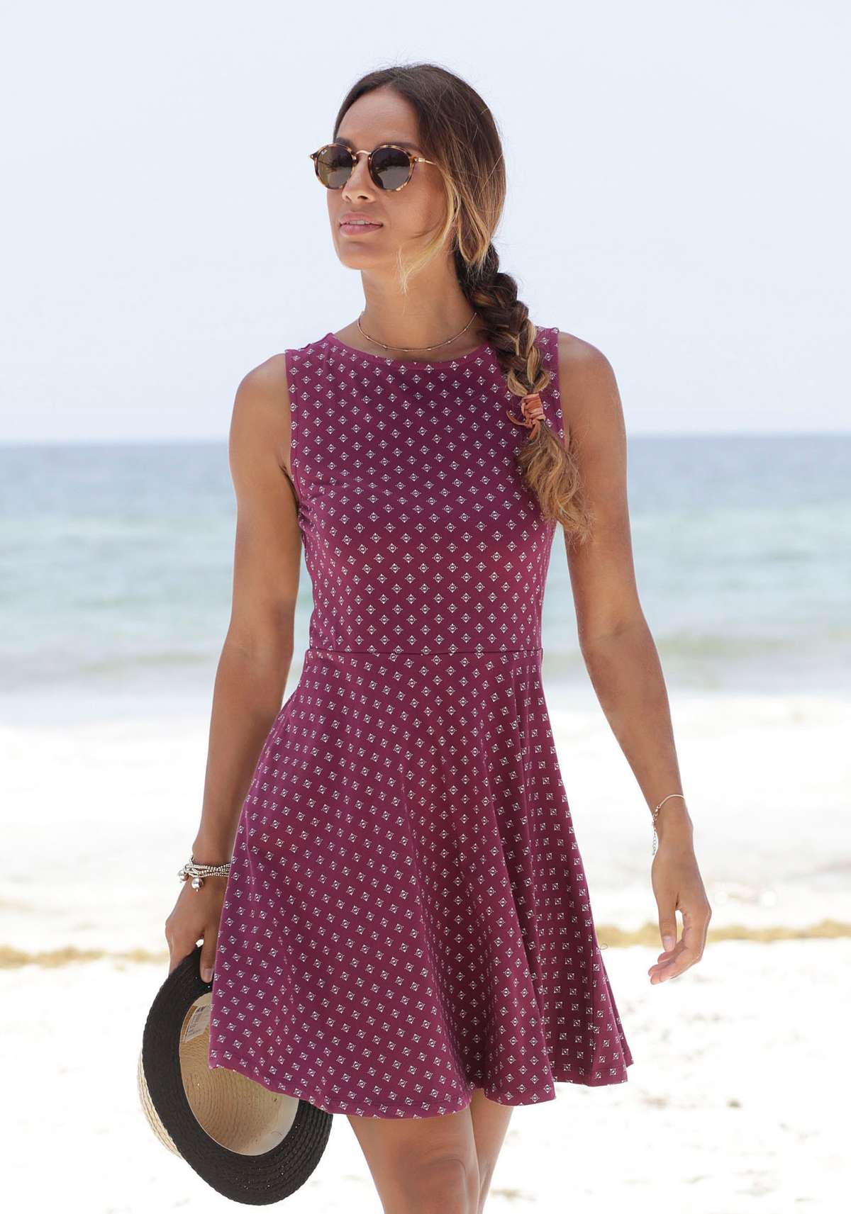 Пляжное платье с принтом по всей поверхности, летнее платье из эластичного хлопка.