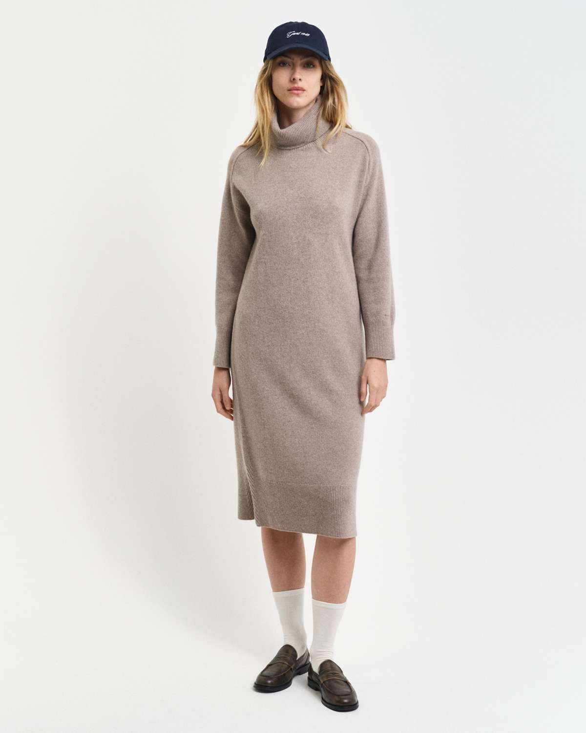 Платье миди с водолазкой »HERRINGBONE DETAIL ROLLNECK DRESS«