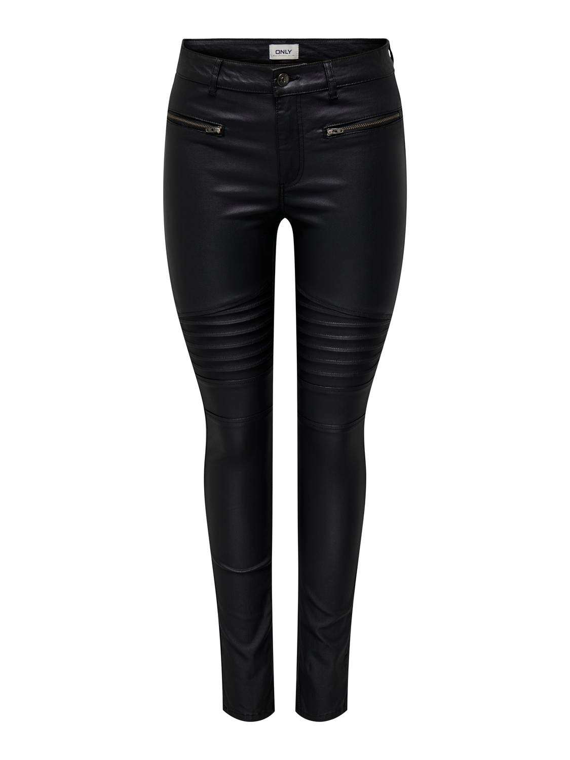 Брюки из искусственной кожи с байкерскими деталями ONLBINY-NYA MW COATED ZIP PANT PNT