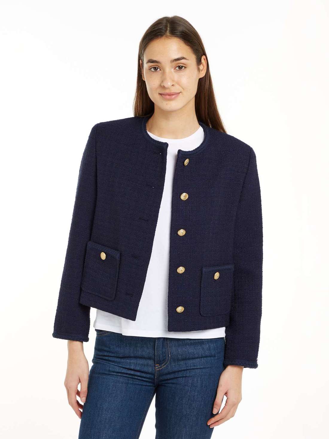 Короткий пиджак TWEED CO MIX CREW NECK JACKET
