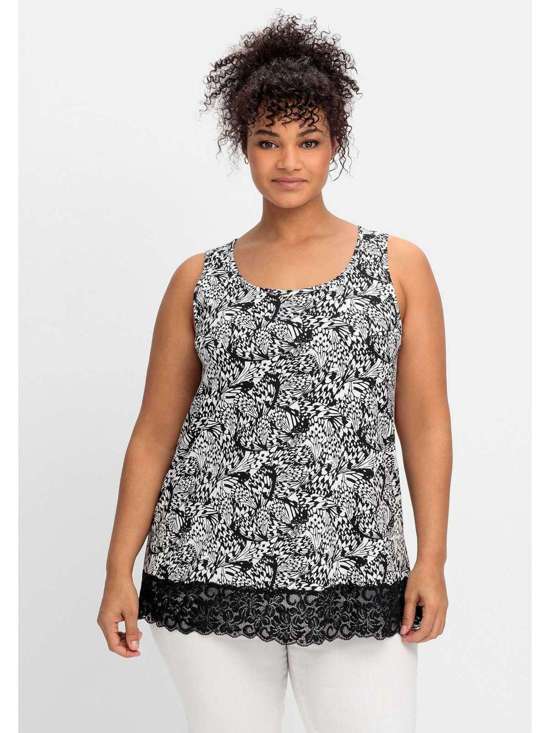 Кружевной топ с принтом бабочки Große Größen