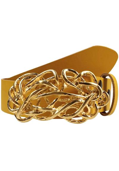 Кожаный ремень со сменной застежкой. Strohknoten Gold Glänzend