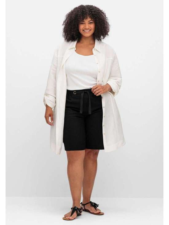 Шорты-бермуды из льняной смеси с эластичным поясом. Große Größen