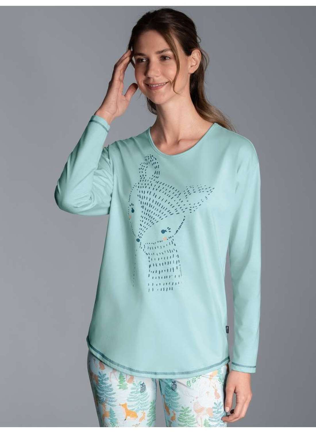 Пижамы TRIGEMA Schlafshirt Langarm mit süßem Printmotiv