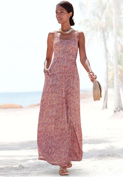 Платье макси с графическим принтом по всей поверхности и карманами, летнее платье, пляжное платье.