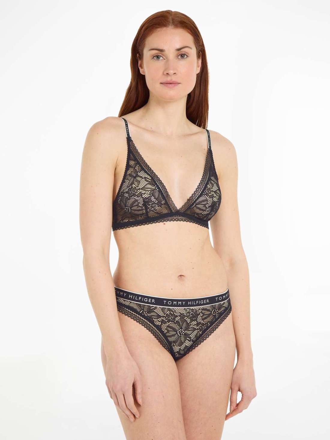 Трусики с кружевом и поясом с логотипом THONG