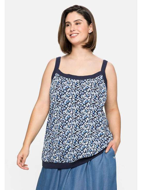 Топ-спагетти с принтом по всей поверхности и манжетами по краю. Große Größen