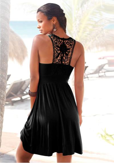 Пляжное платье, с кружевной спинкой, летнее платье на резинке, кружевное платье.