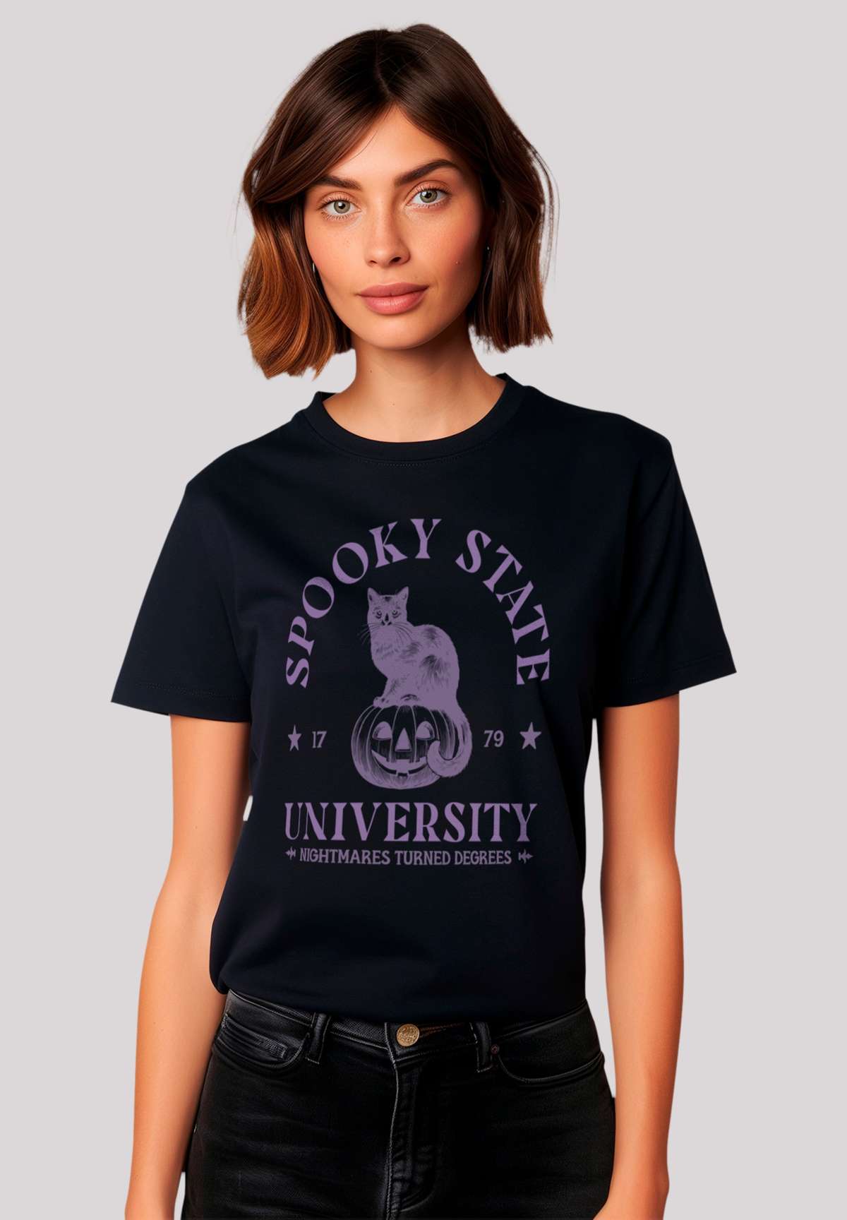 футболка Halloween University Spooky state cat