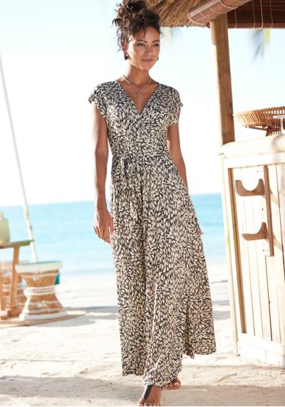 Платье-макси (с поясом), с принтом по всей поверхности, летнее платье с карманами, пляжное платье.