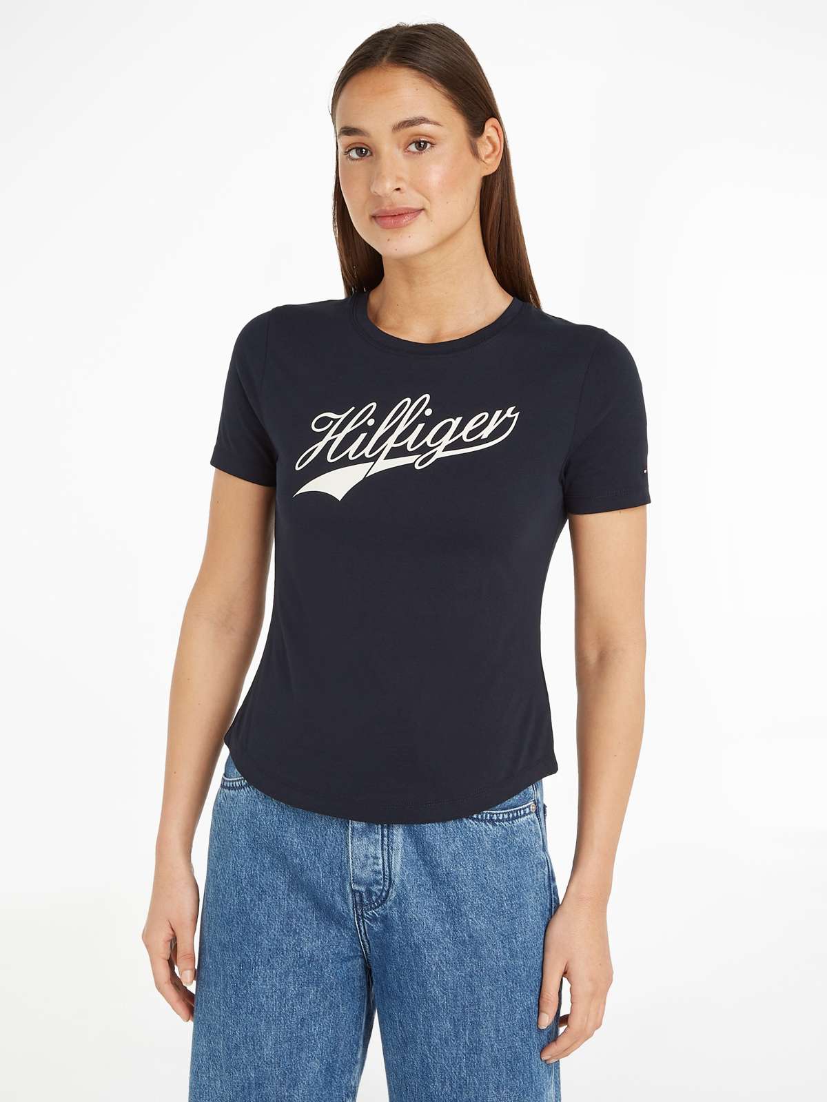 Рубашка с круглым вырезом и большой надписью-логотипом Hilfger.