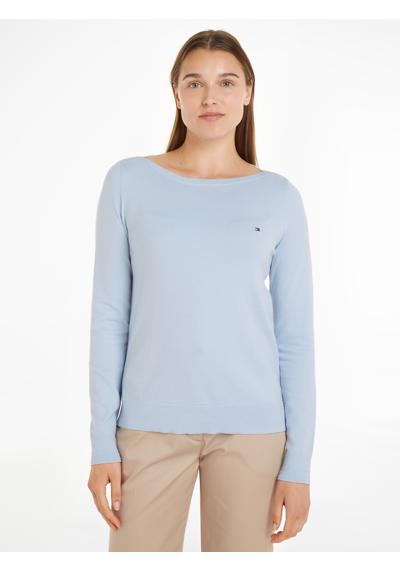 Вязаный свитер с флажком-логотипом Tommy Hilfiger на рукаве. CO JERSEY STITCH BOAT-NK SWEATER